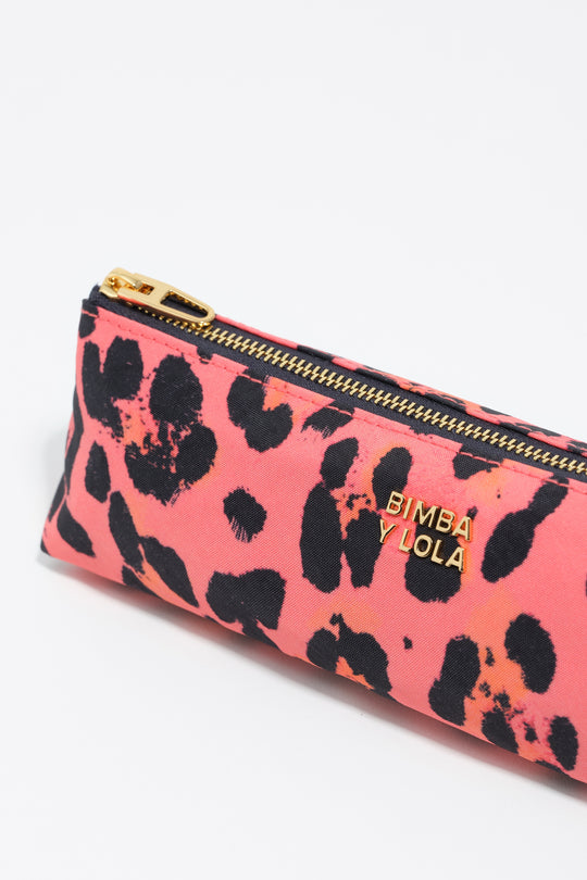 Electric pink Leopard print nylon make-up case