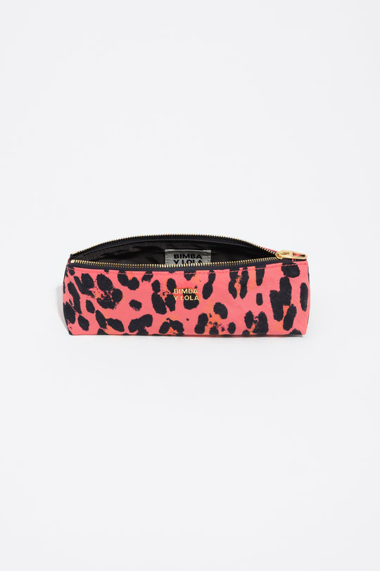 Electric pink Leopard print nylon make-up case
