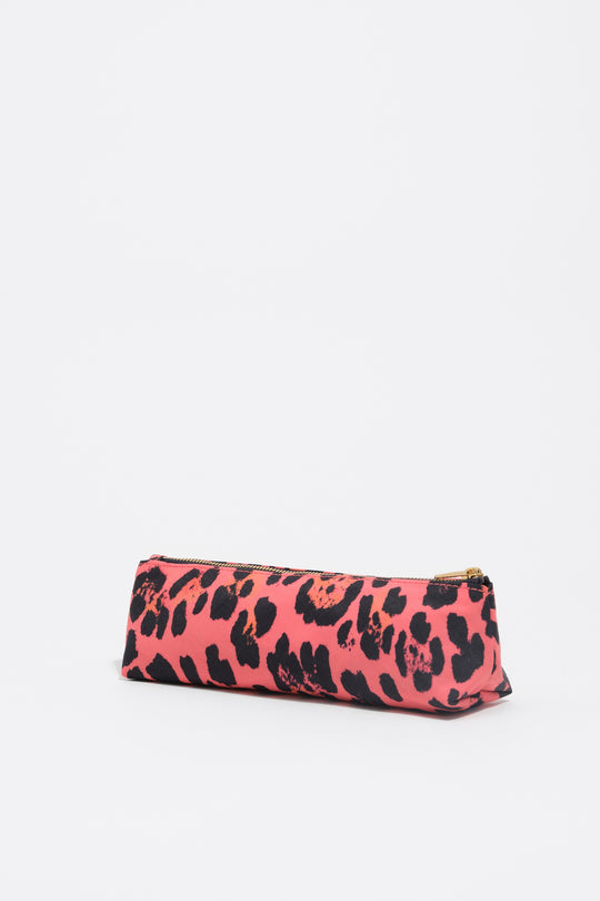 Electric pink Leopard print nylon make-up case