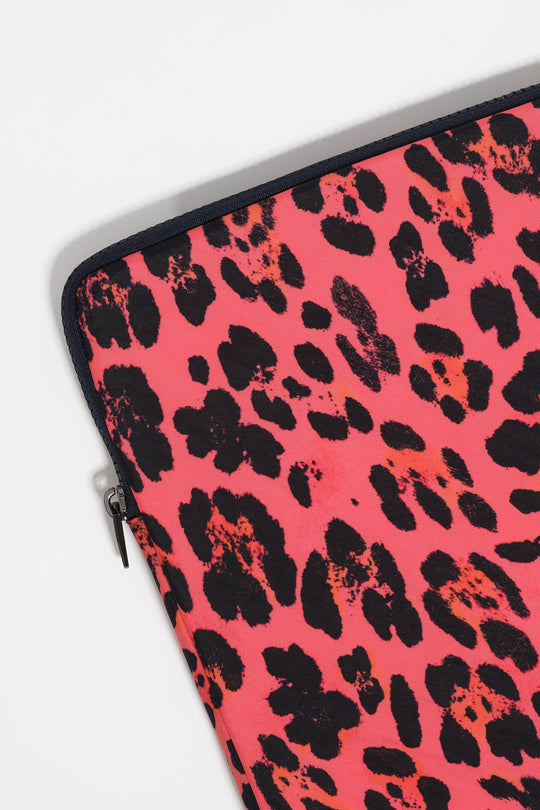Electric pink Leopard print nylon laptop sleeve