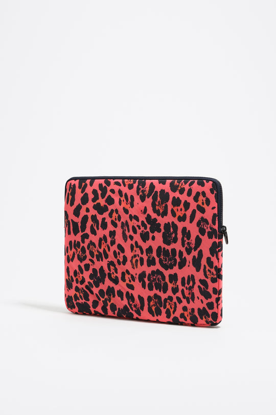 Electric pink Leopard print nylon laptop sleeve
