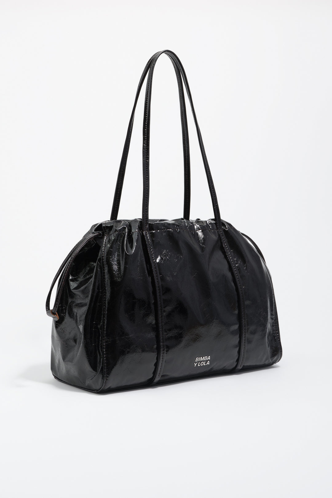 Large shoulder bag in laminated nylon