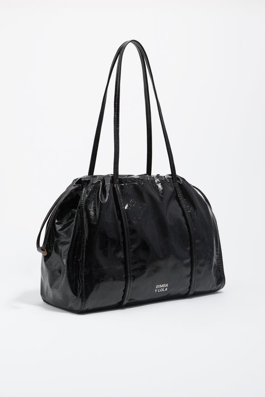 Large shoulder bag in laminated nylon