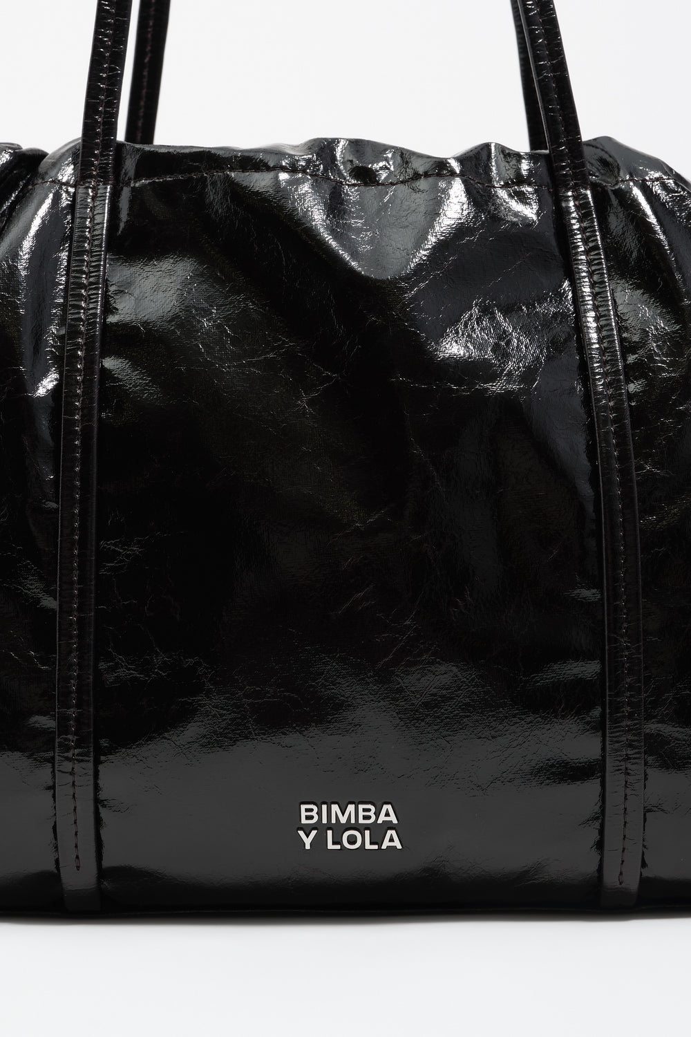 Large shoulder bag in laminated nylon