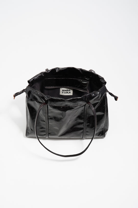 Large shoulder bag in laminated nylon