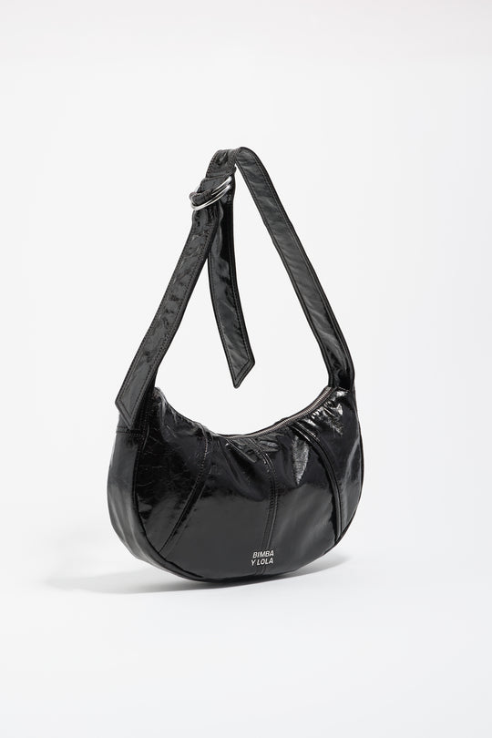 Small Moon bag in eggplant laminated nylon