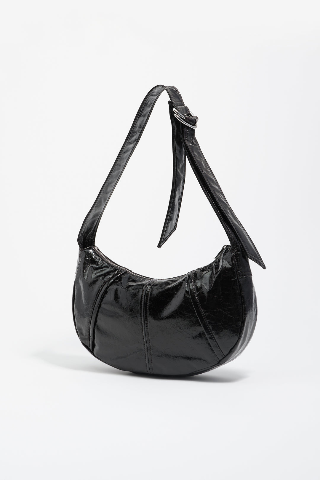 Small Moon bag in eggplant laminated nylon