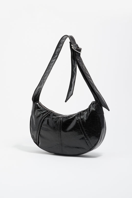 Small Moon bag in eggplant laminated nylon