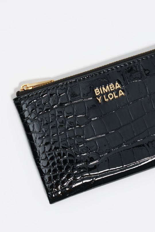 Shiny black textured coin purse