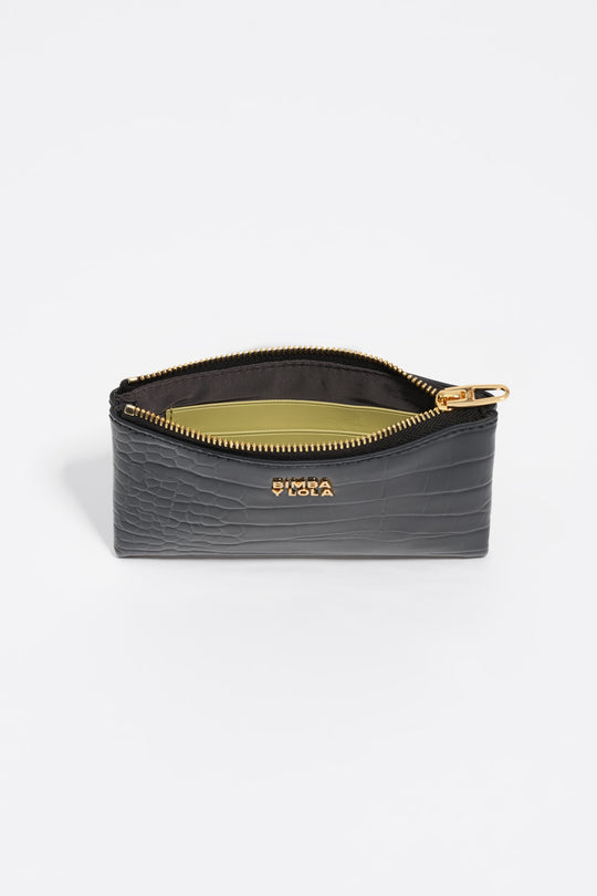 Shiny black textured coin purse