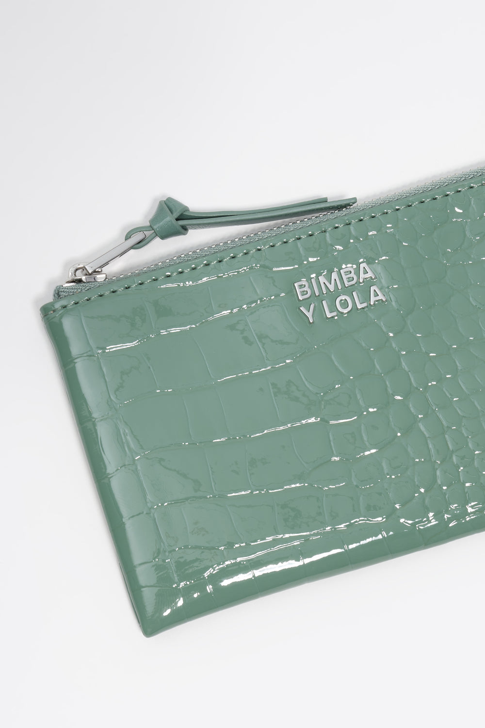 Shiny pastel green textured coin purse