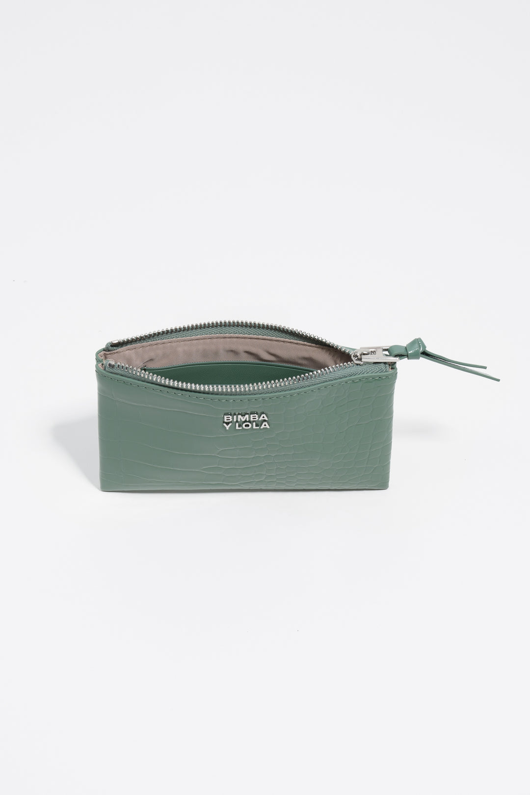 Shiny pastel green textured coin purse