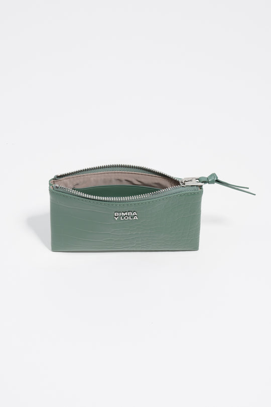 Shiny pastel green textured coin purse