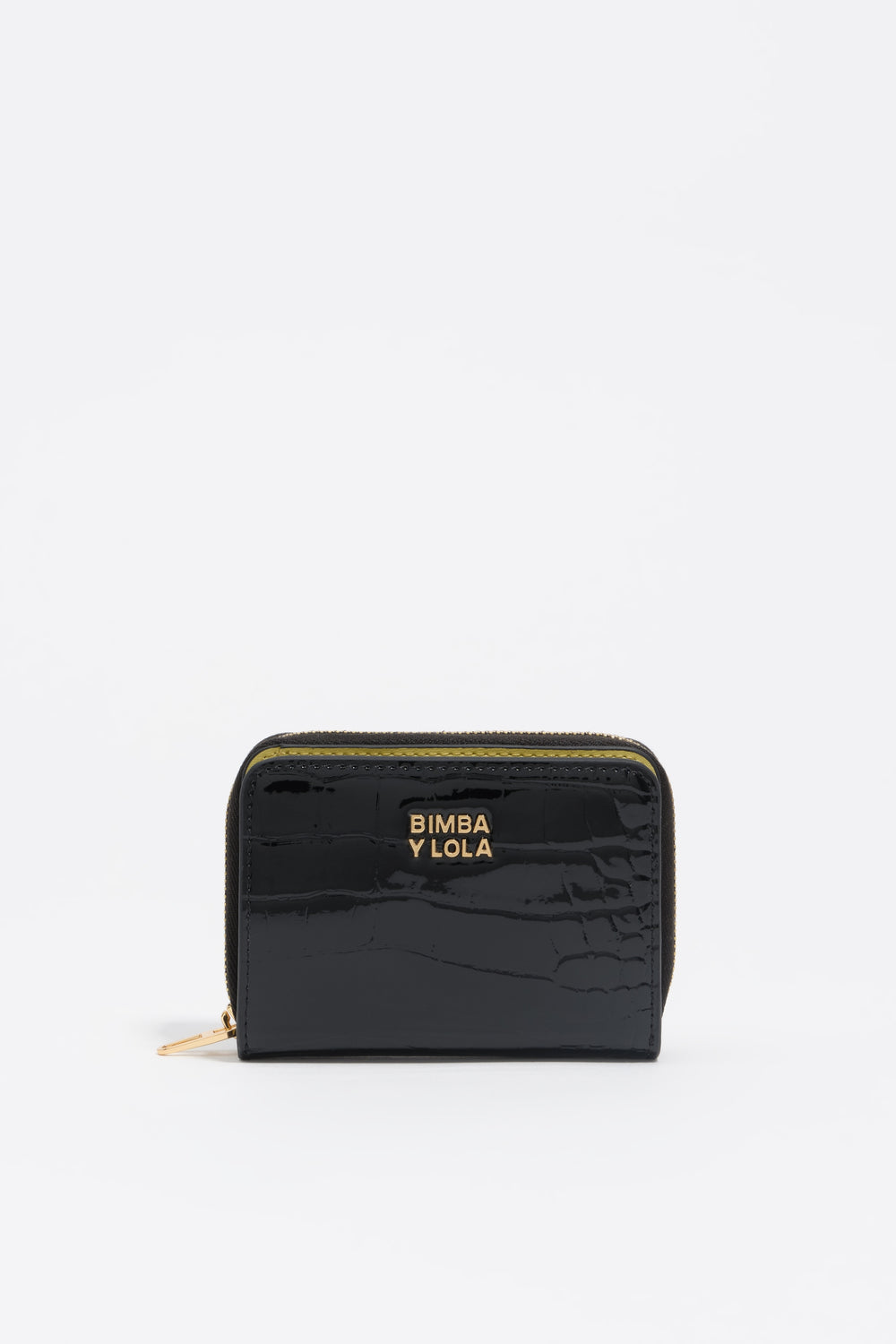 Black mock croc flap purse