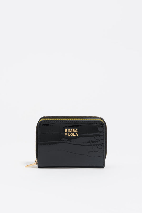 Black mock croc flap purse