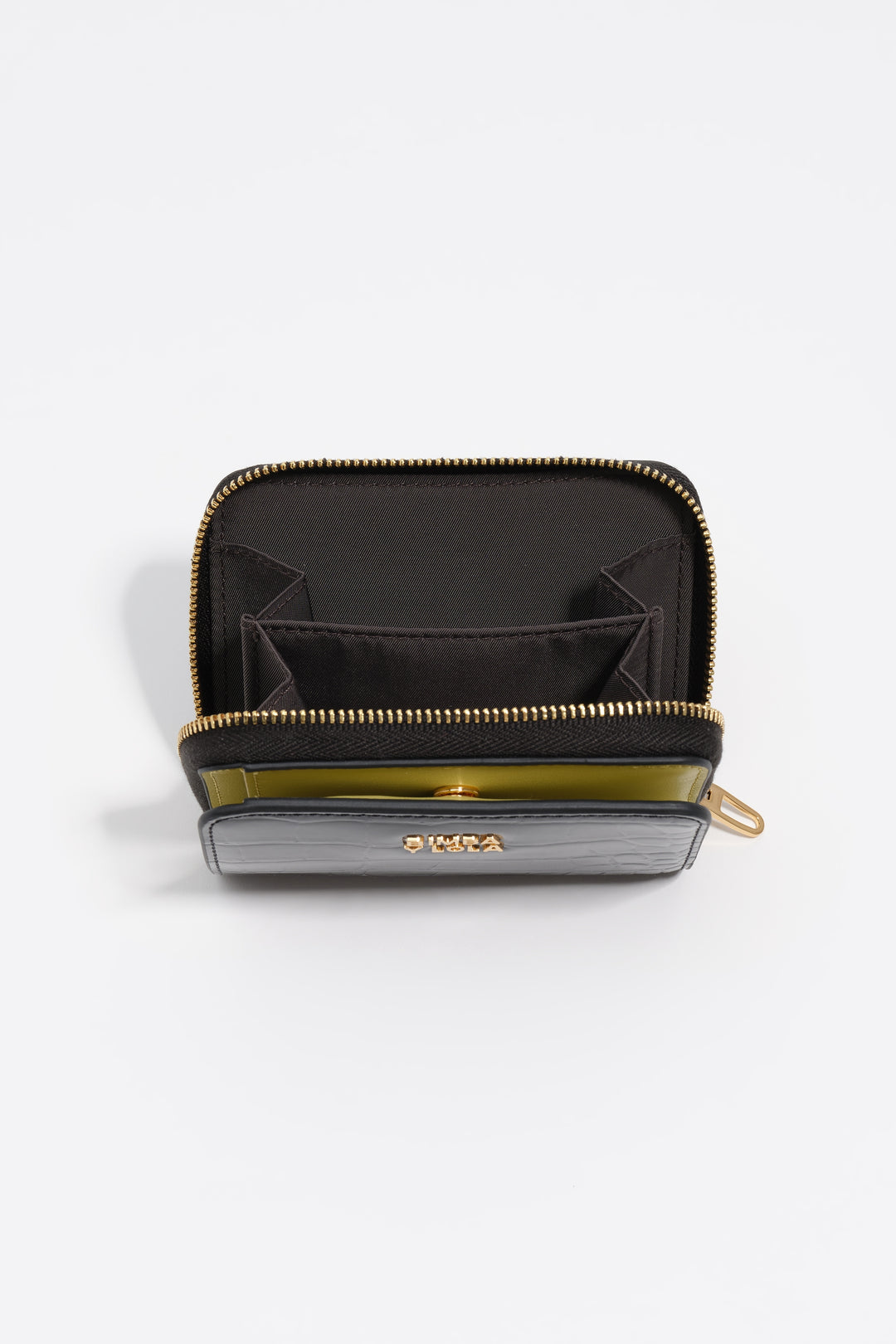 Black mock croc flap purse