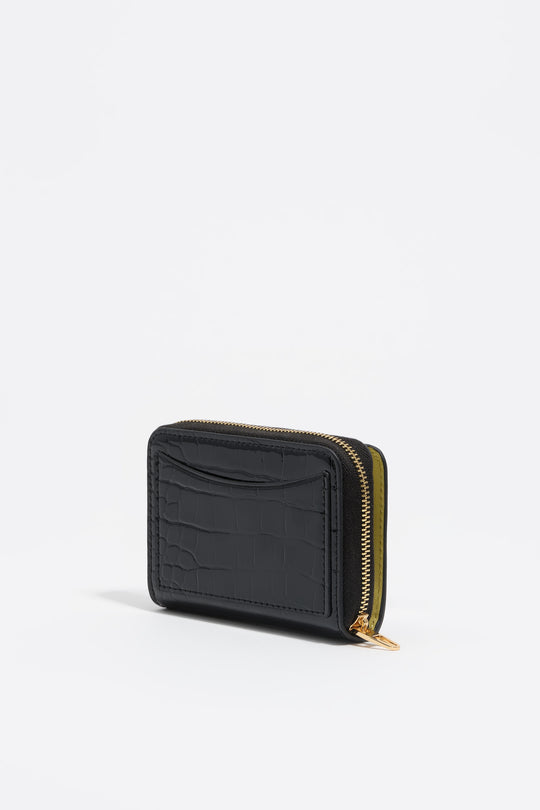 Black mock croc flap purse