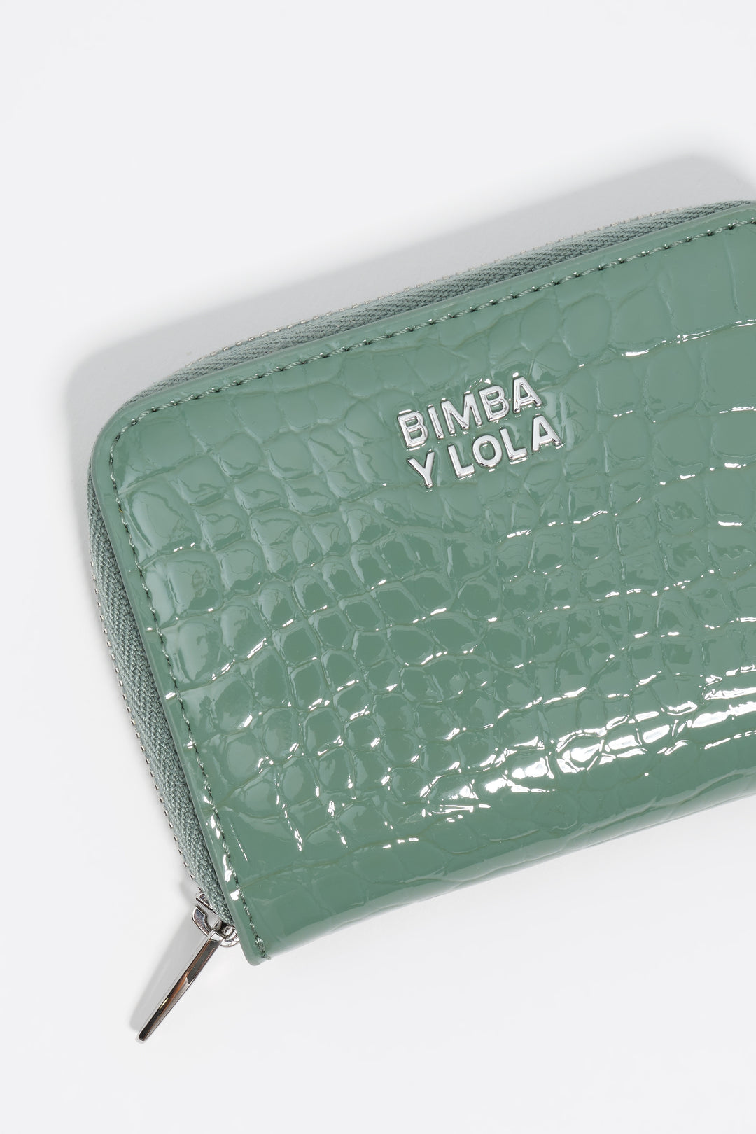 Pastel green mock croc flap purse