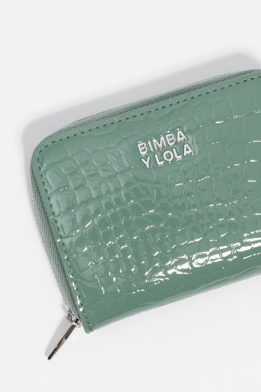 Pastel green mock croc flap purse