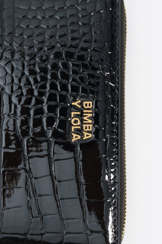 Medium black mock croc horizontal wallet