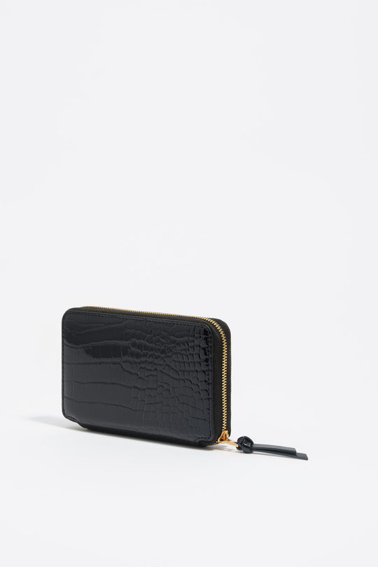 Medium black mock croc horizontal wallet