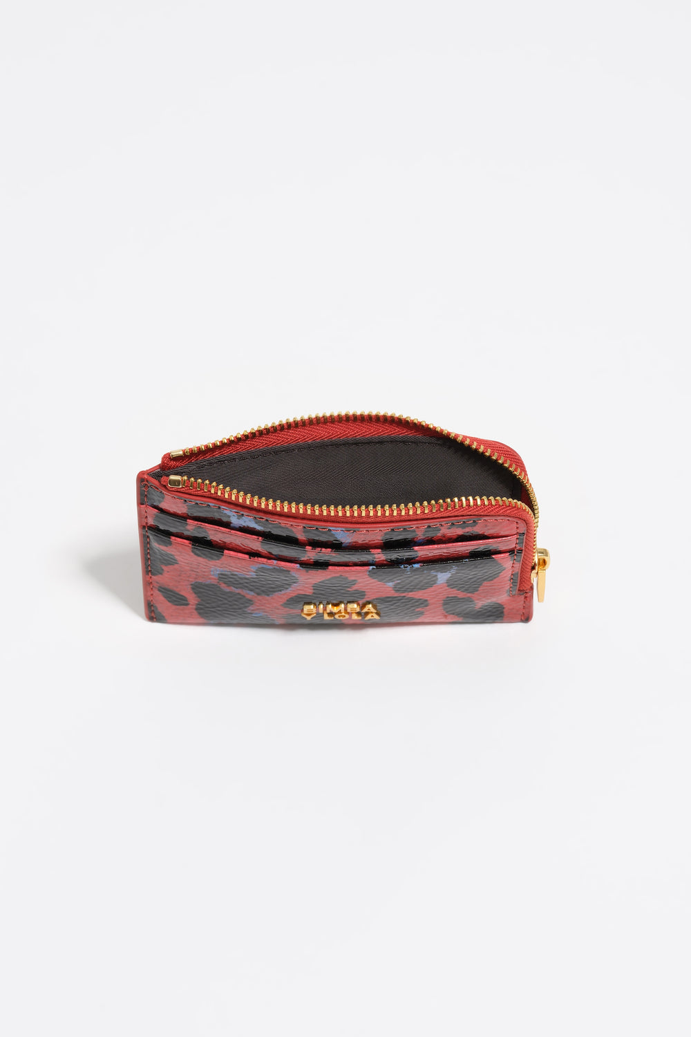 Poppy red shiny textured Leopard print coin purse