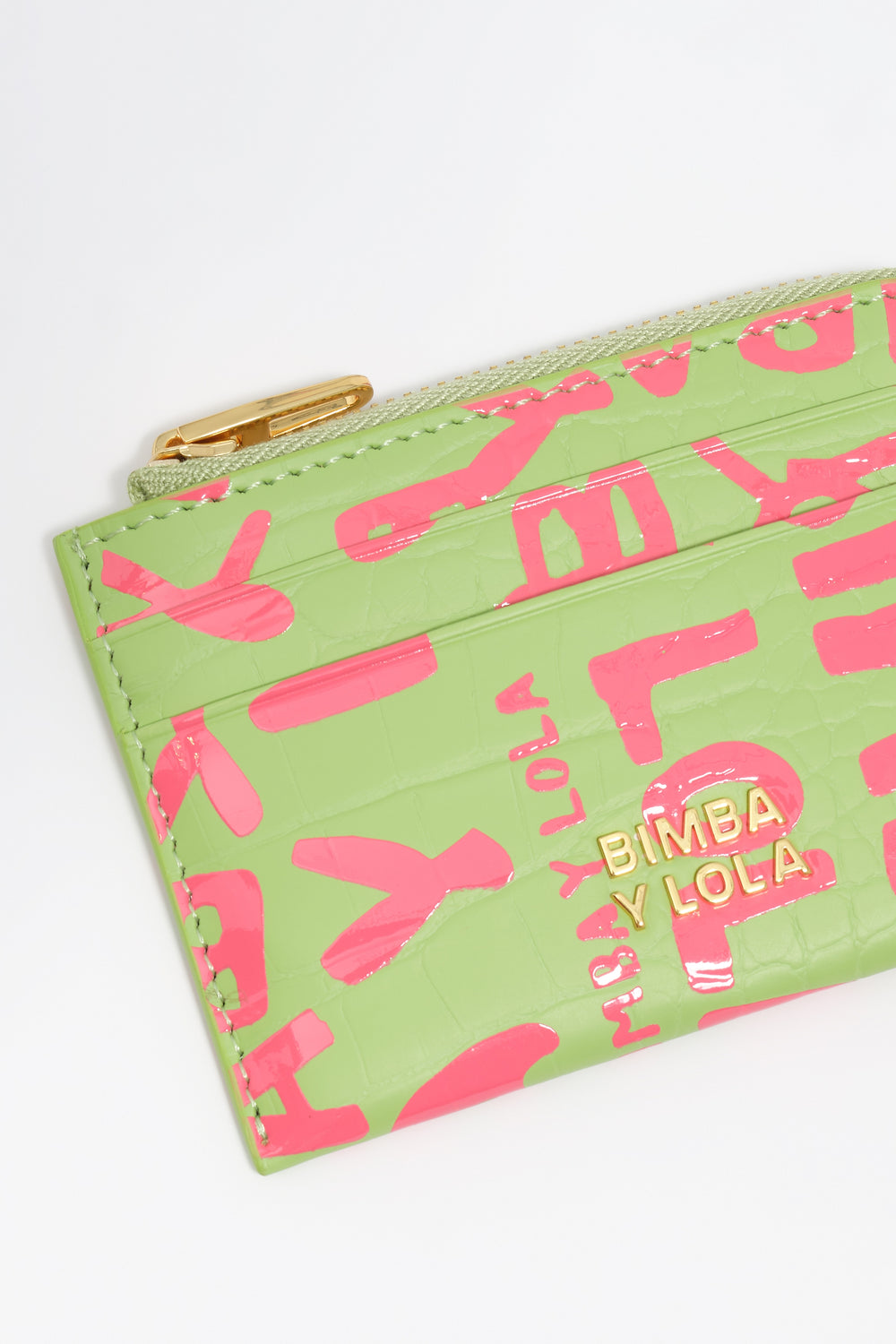 Pink lime print leather card holder/coin purse