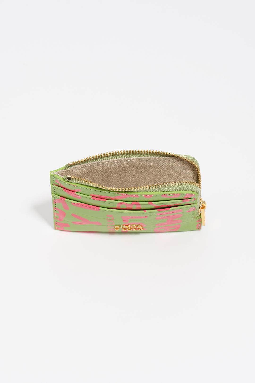 Pink lime print leather card holder/coin purse