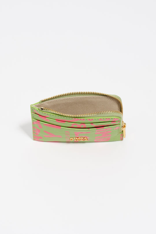 Pink lime print leather card holder/coin purse