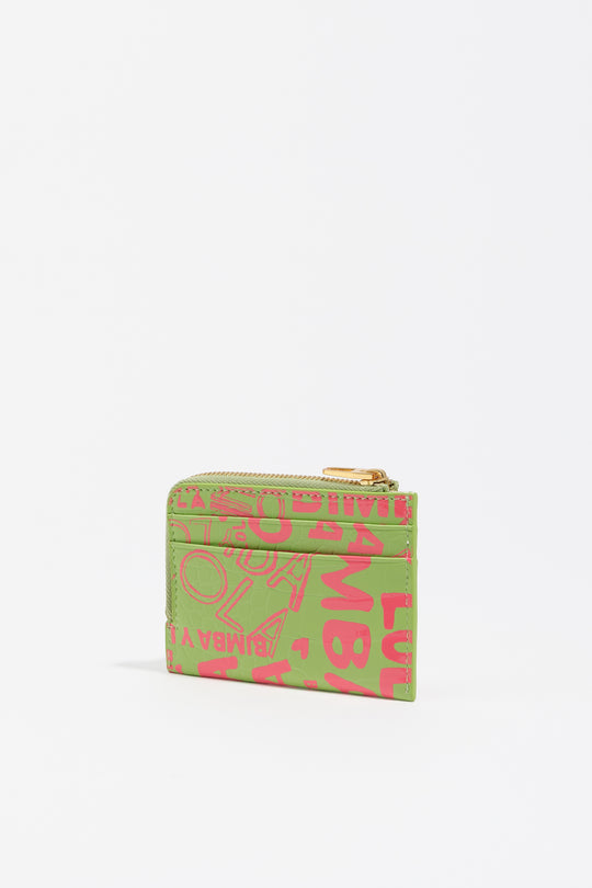 Pink lime print leather card holder/coin purse