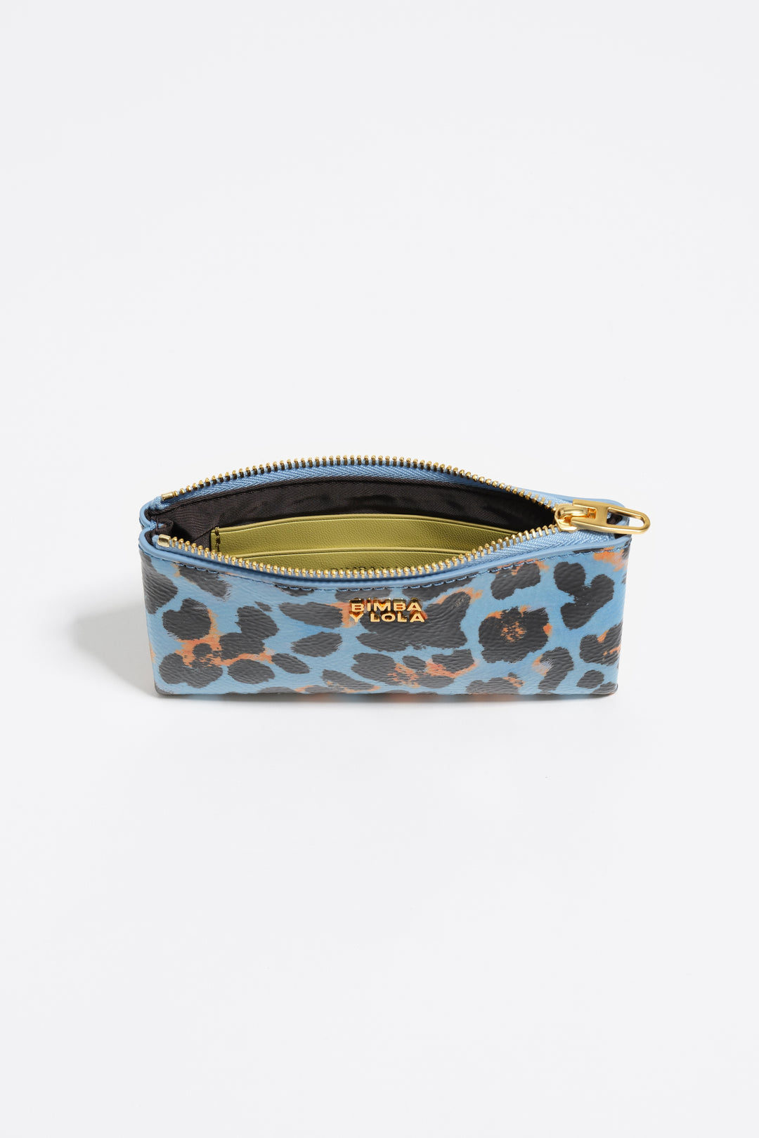 Pastel blue textured shiny Leopard print coin purse