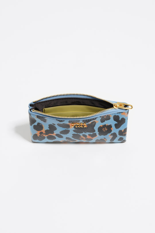 Pastel blue textured shiny Leopard print coin purse