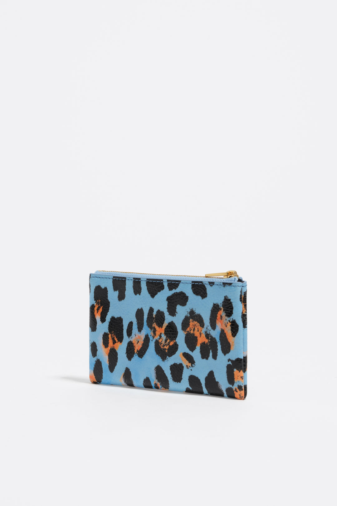 Pastel blue textured shiny Leopard print coin purse