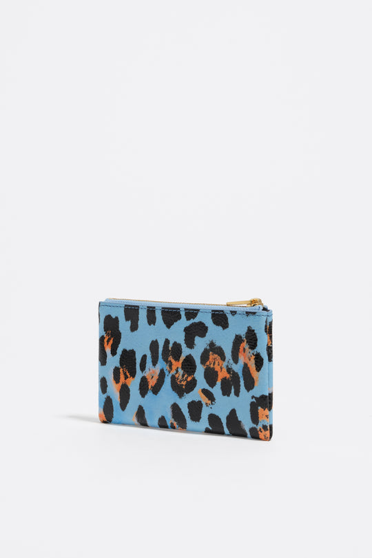 Pastel blue textured shiny Leopard print coin purse