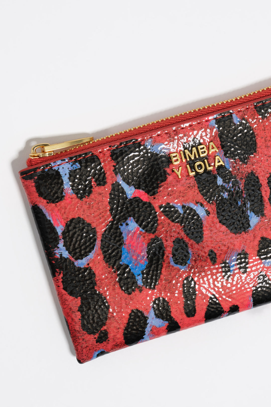 Poppy red shiny textured Leopard print coin purse