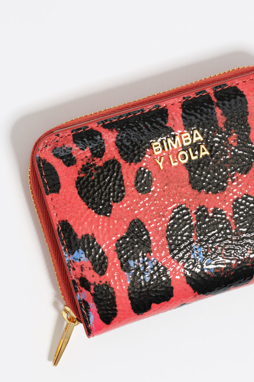 Poppy red textured shiny Leopard print flap purse