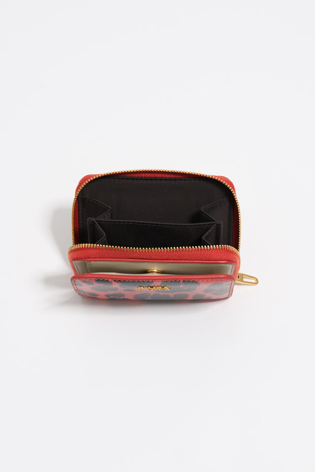 Poppy red textured shiny Leopard print flap purse