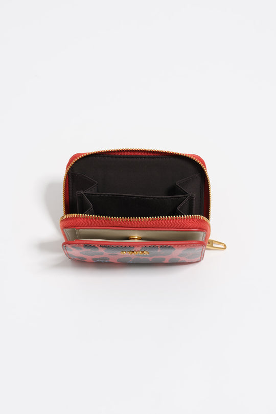 Poppy red textured shiny Leopard print flap purse
