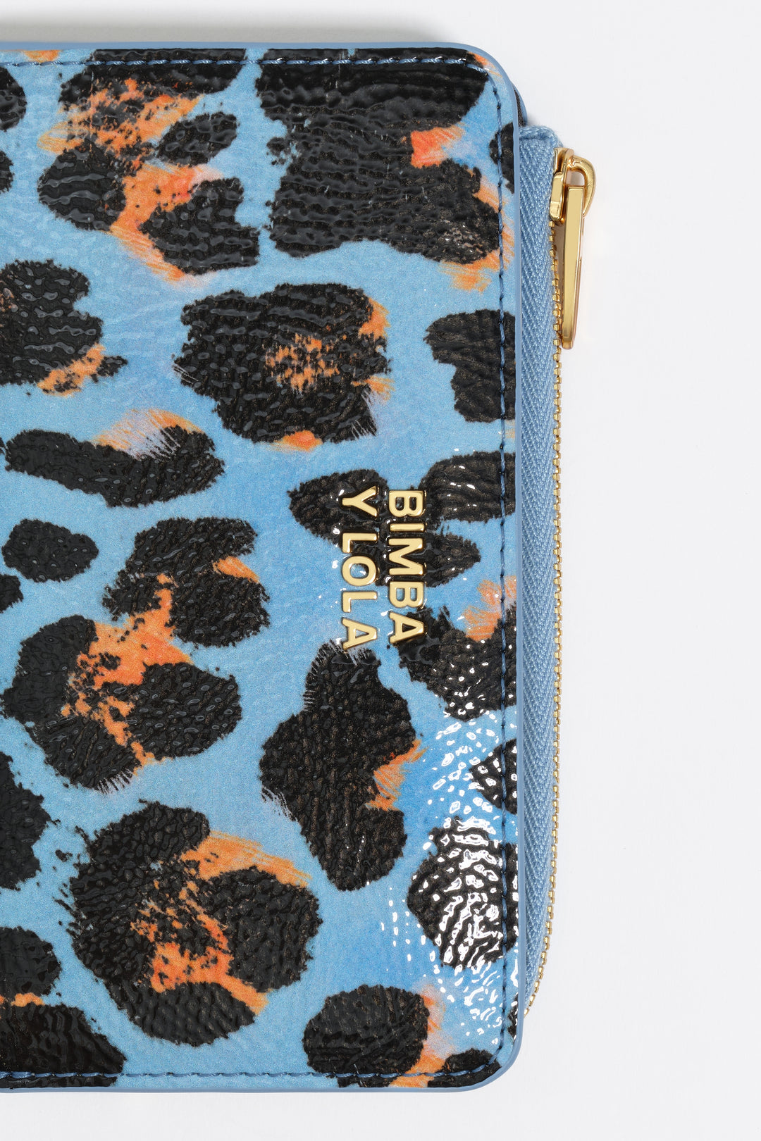 Pastel blue textured shiny Leopard print purse