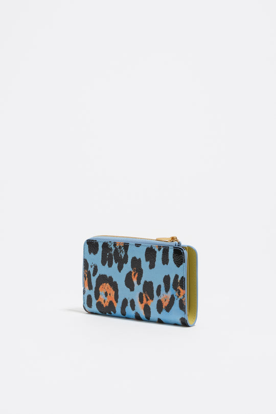 Pastel blue textured shiny Leopard print purse