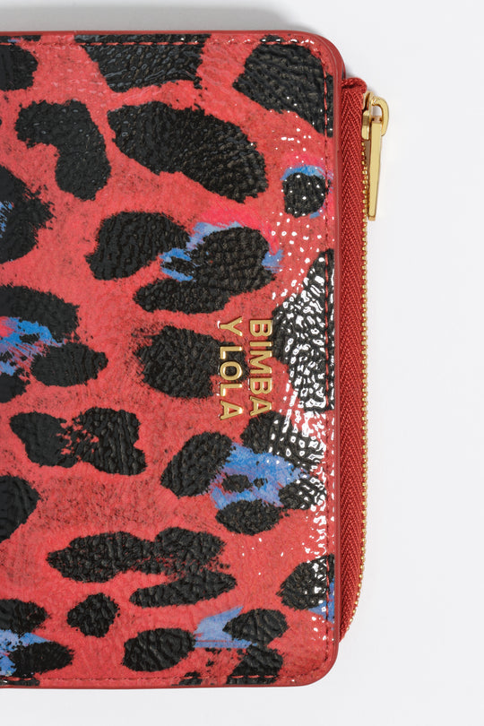 Poppy red shiny textured Leopard print purse