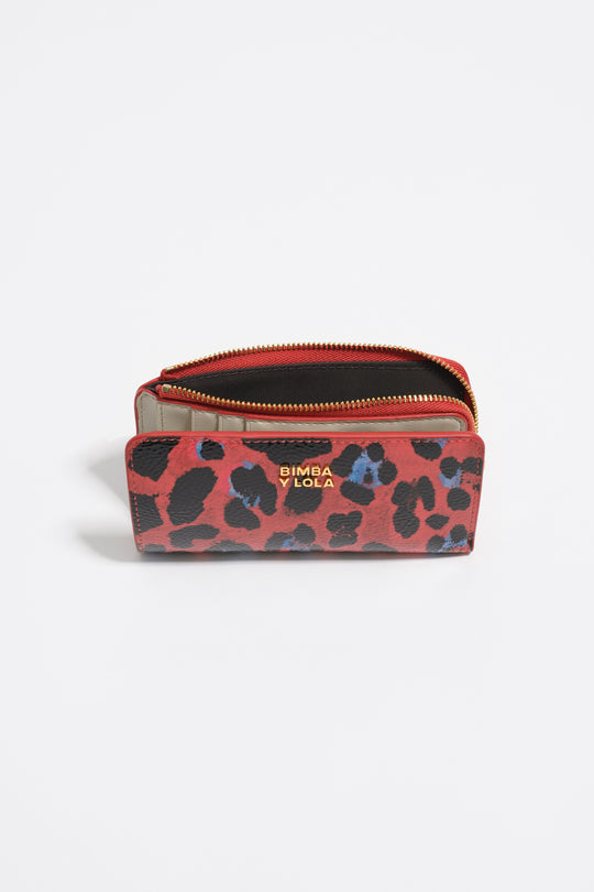 Poppy red shiny textured Leopard print purse