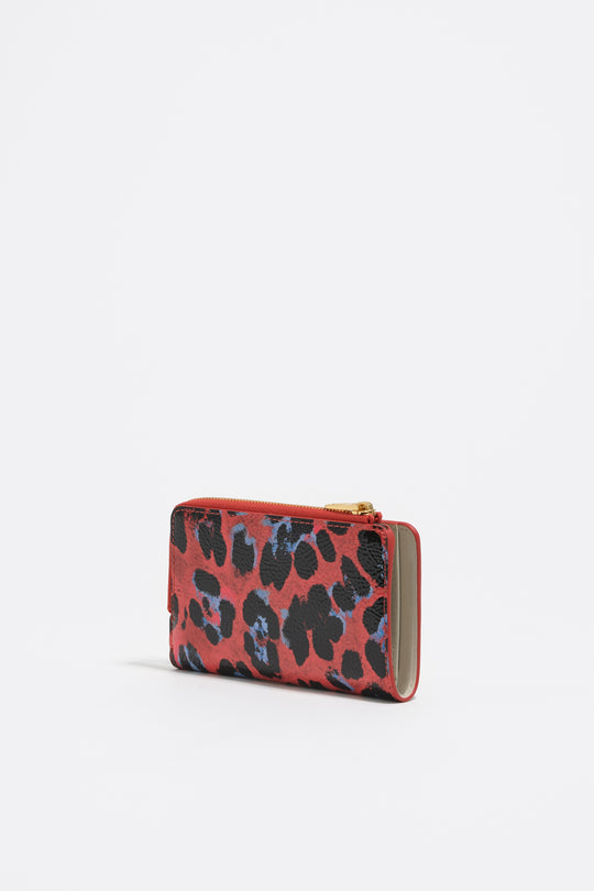 Poppy red shiny textured Leopard print purse