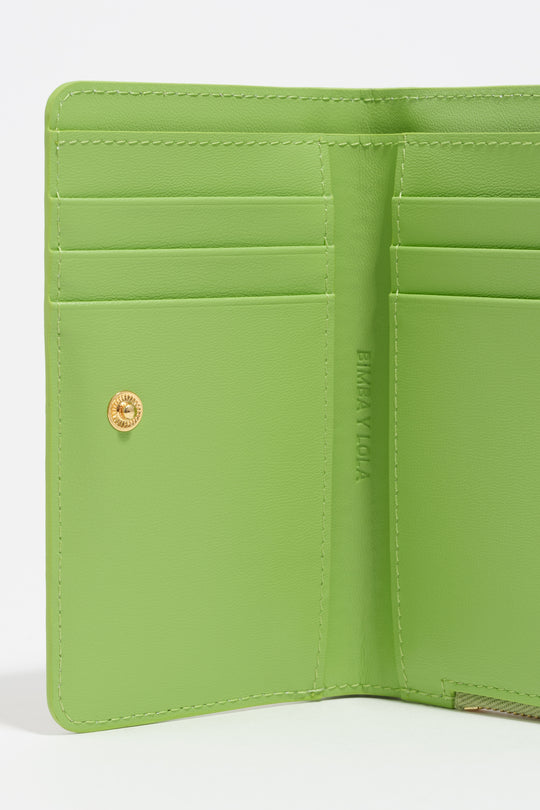 Compact pink lime print leather purse