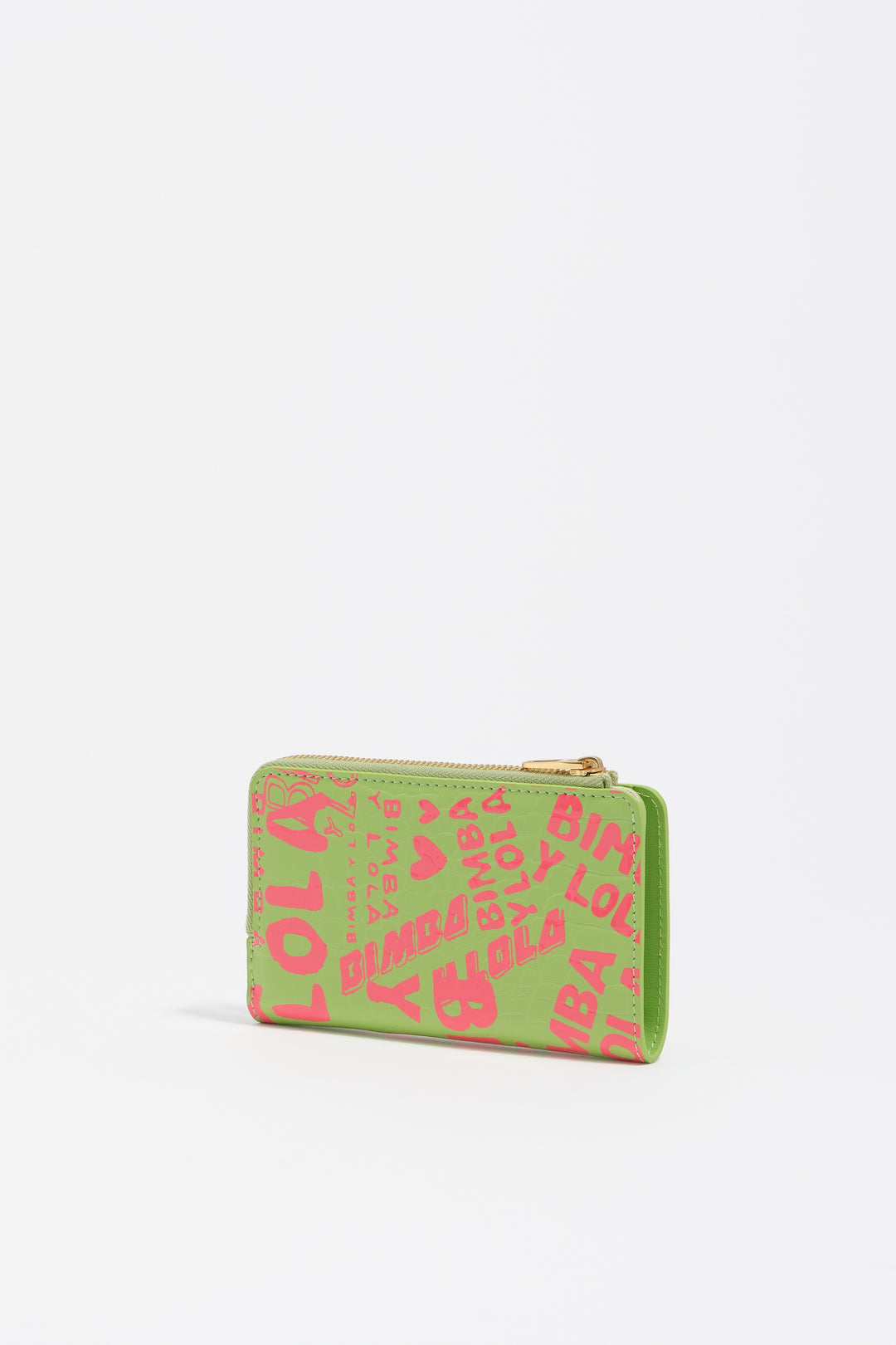 Compact pink lime print leather purse