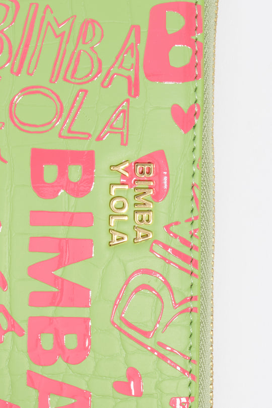 Medium horizontal wallet with pink lime print