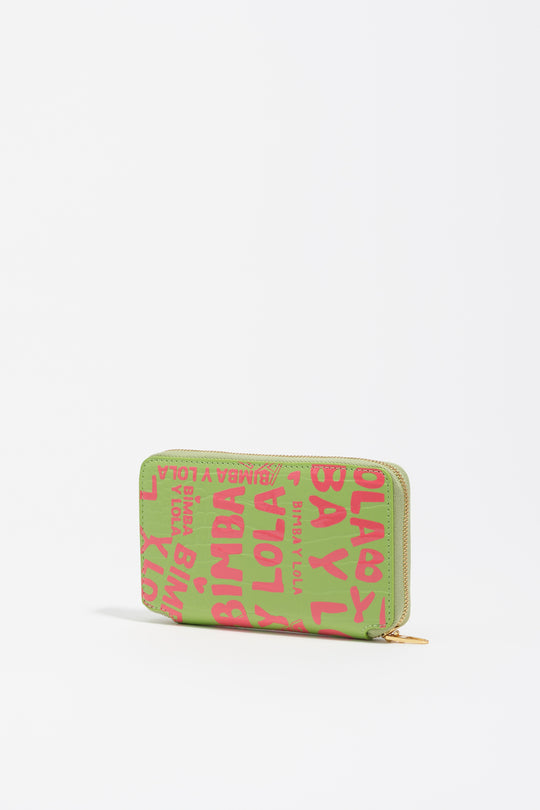 Medium horizontal wallet with pink lime print