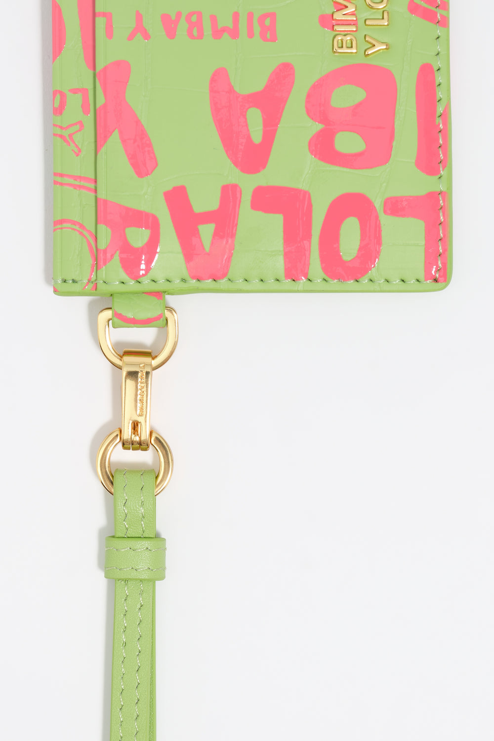 Pink lime print leather card holder
