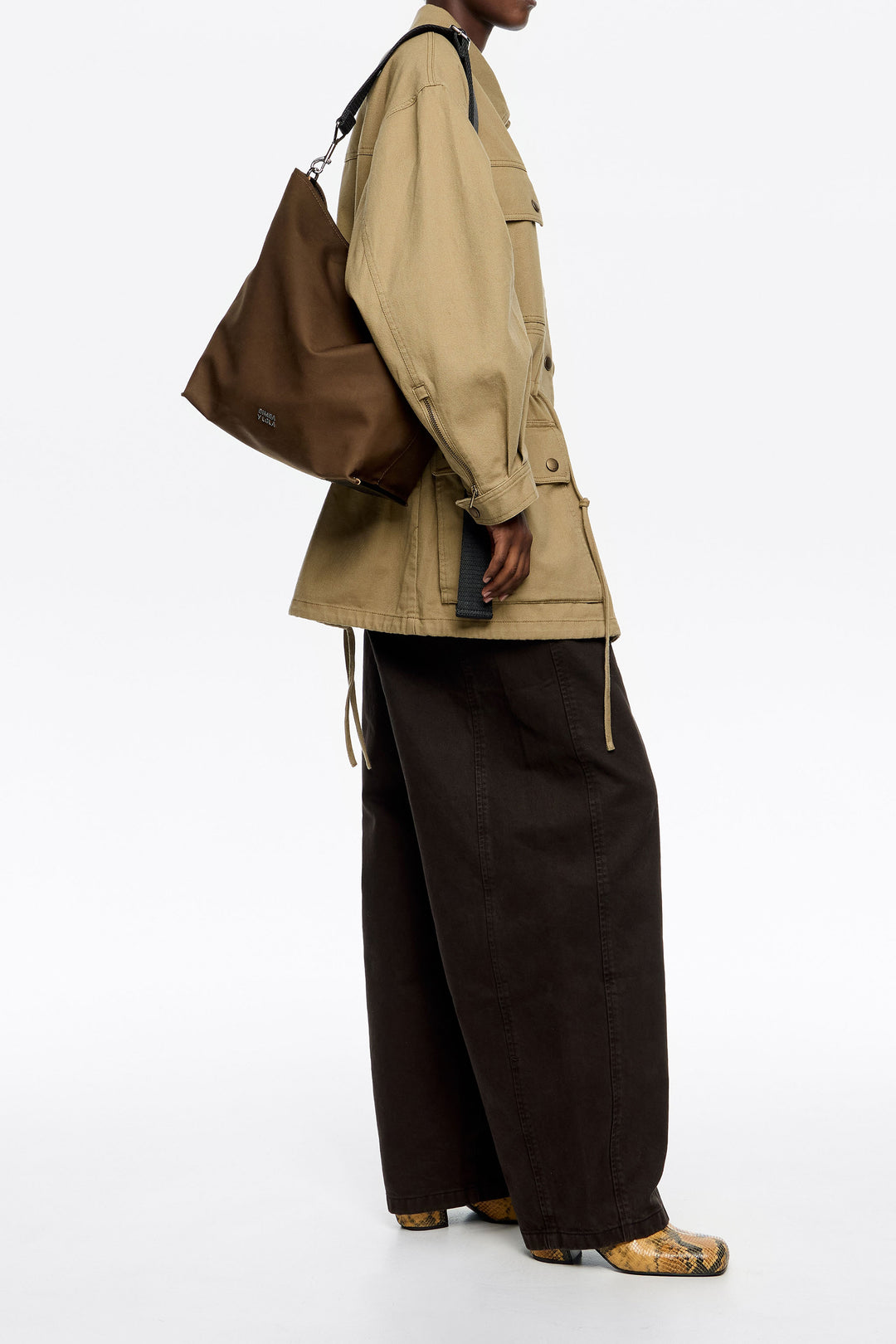 Large dark khaki nylon Carlino bag