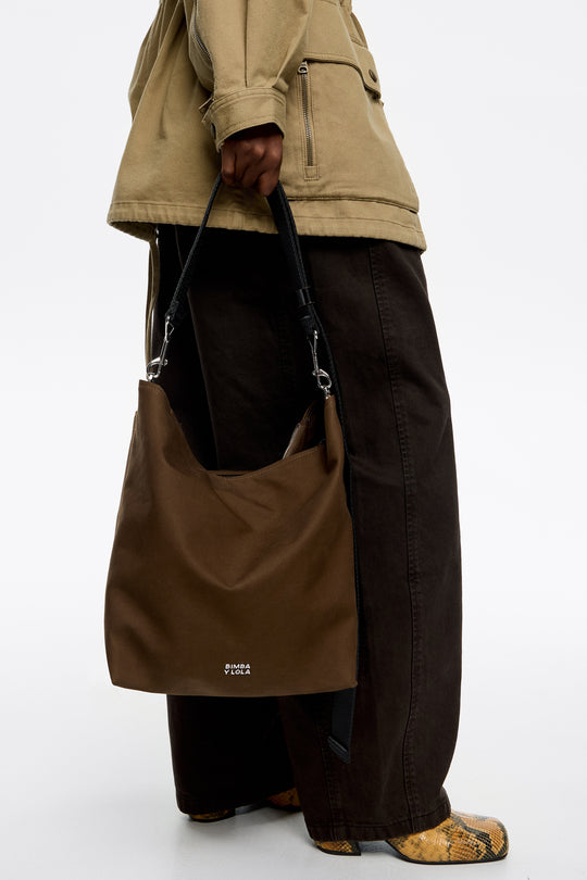 Large dark khaki nylon Carlino bag